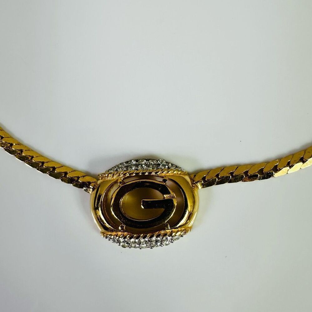 Givenchy Vintage G Logo Gold Tone Snake Chain‎ Choker Necklace 13”